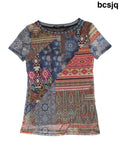 Y2K Patchwork Mesh T-Shirt (Size S) - T-Shirts