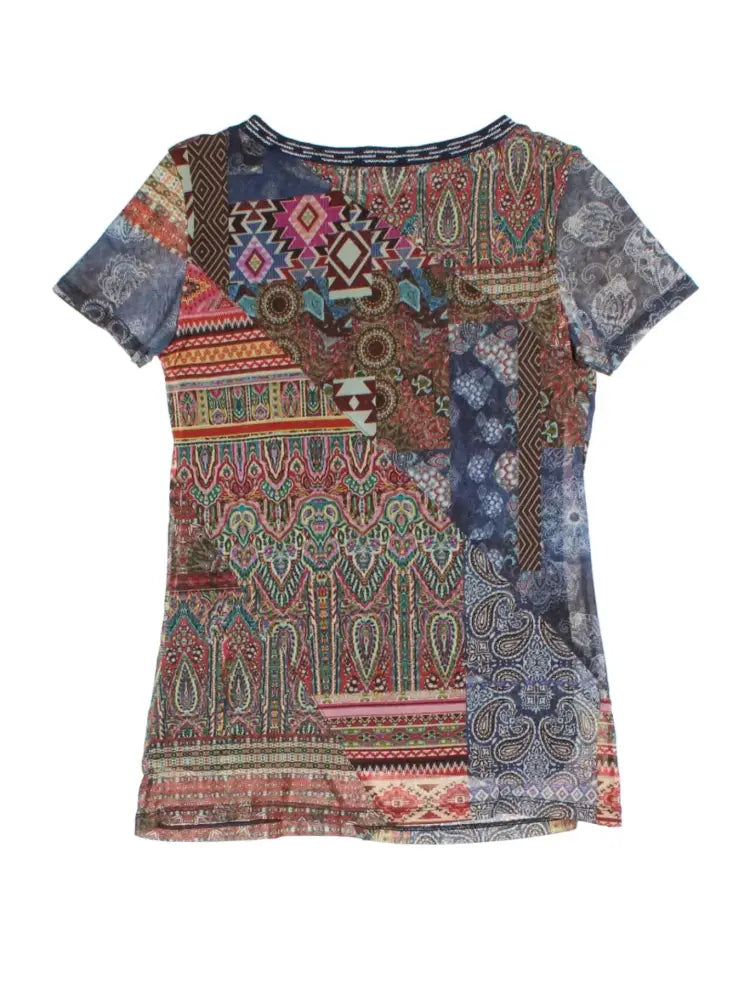Y2K Patchwork Mesh T-Shirt (Size S) - T-Shirts